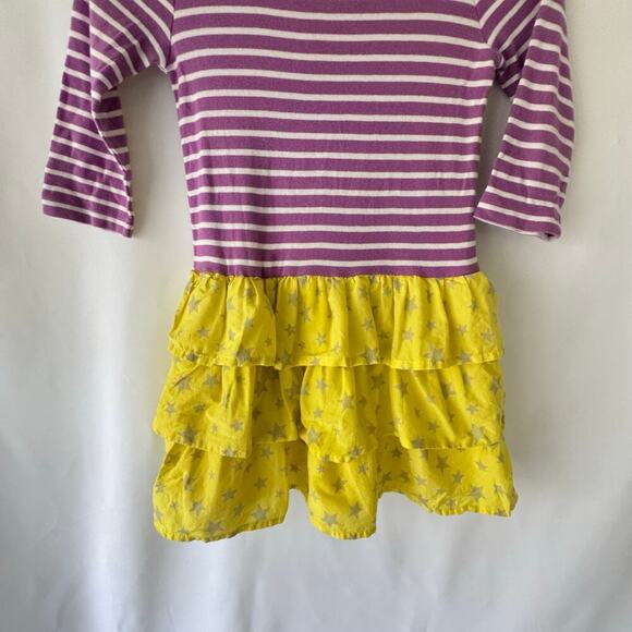 Mini Boden Girls Dress Size 6 7 Purple Yellow Stripe Ruffle Play Star Preppy - Picture 6 of 8